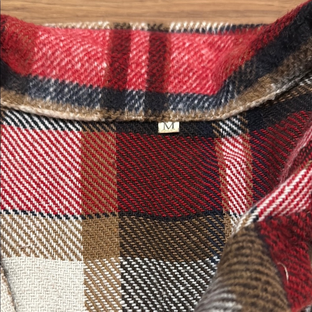 Red and Brown Plaid Fuzzy Shacket - Picture 2 of 3